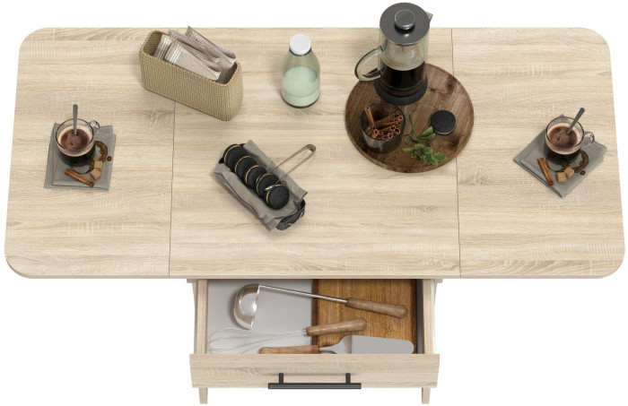 Стол обеденный раскладной с ящиком 6-02.120ТМдубсон, цвет дуб сонома, ШхГхВ 120х57х75 см., 60х57х75 см. сложенный