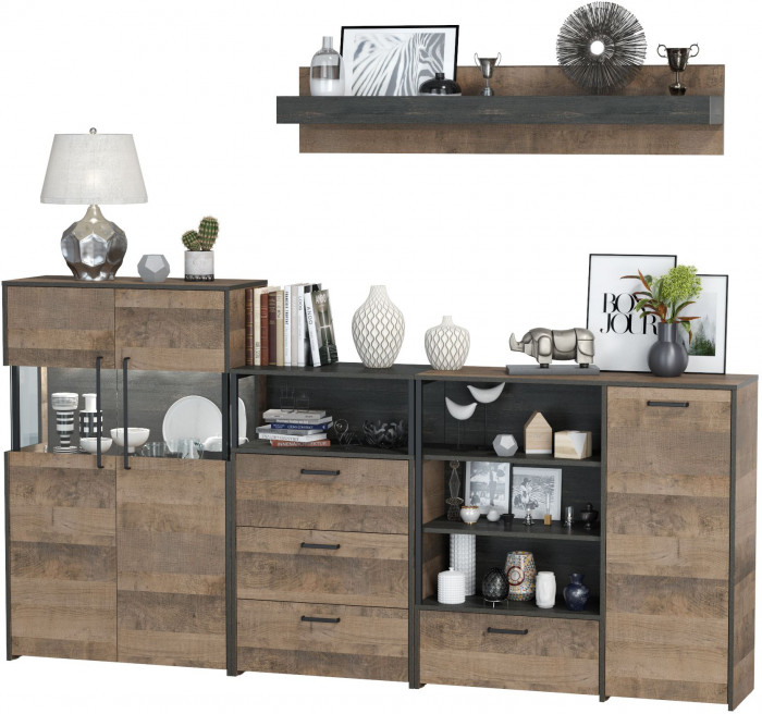 Трувор Гостиная 010, цвет дуб гранж песочный/интра, ШхГхВ 260,8х37х195 см., универсальная сборка