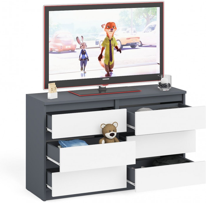 Мори Комод МК1200.6, цвет графит/белый, ШхГхВ 120,4х41х73 см.