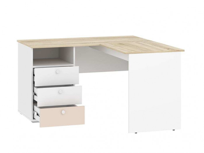 НМ 041.41 угловой письменный стол Банни белый/дуб сонома/бисквит