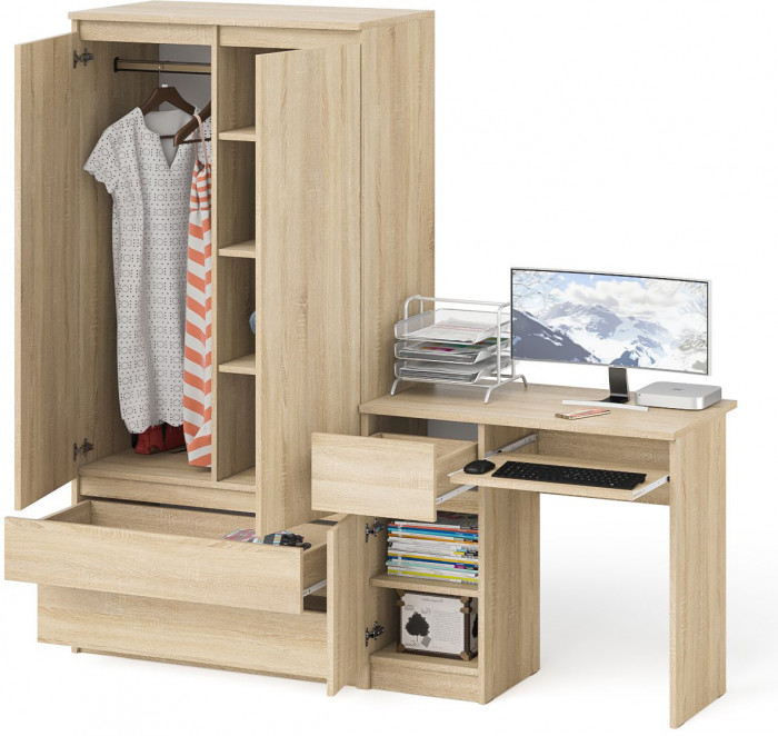 Мори Стол компьютерный МС-1 левый + Шкаф МШ900.1, цвет дуб сонома, ШхГхВ 180,4х50,4х179,6 см., выдвижной ящик слева, НЕ универсальная сборка