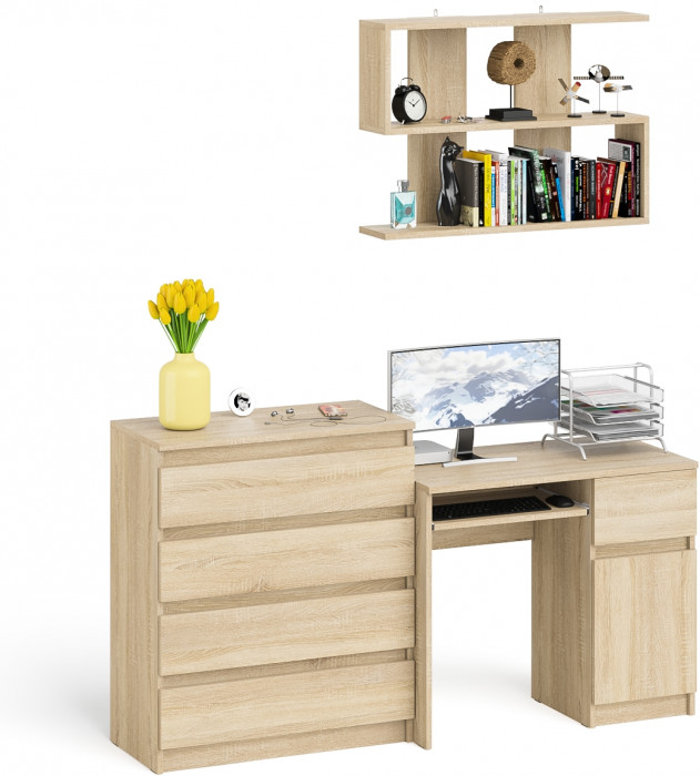 Мори Стол компьютерный МС-1 правый + Комод МК800.4 + Полка 900, цвет дуб сонома, ШхГхВ 170,4х50х209,6 см., НЕ универсальная сборка