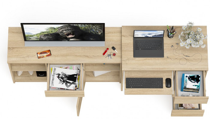 Мори Стол компьютерный МС-6 правый + Тумба МТВ1204.1, цвет дуб сонома, ШхГхВ 210,4х50х76,6 см., выдвижные ящики справа, НЕ универсальная сборка