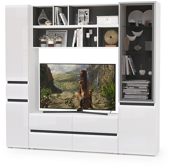 Сидней Комплектация № 042, корпус белый/чёрный/фасады МДФ белый глянец