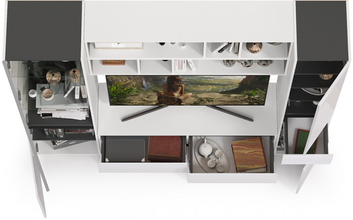 Сидней Комплектация № 042, корпус белый/чёрный/фасады МДФ белый глянец