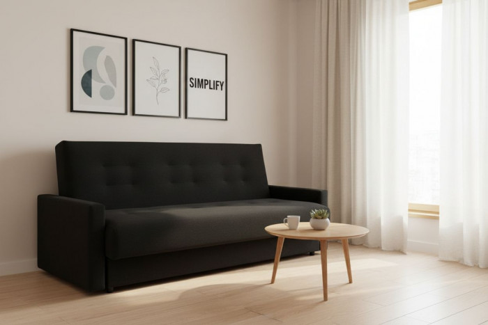 Раскладной диван-кровать, прямой, книжка, цвет черный, Милан 120