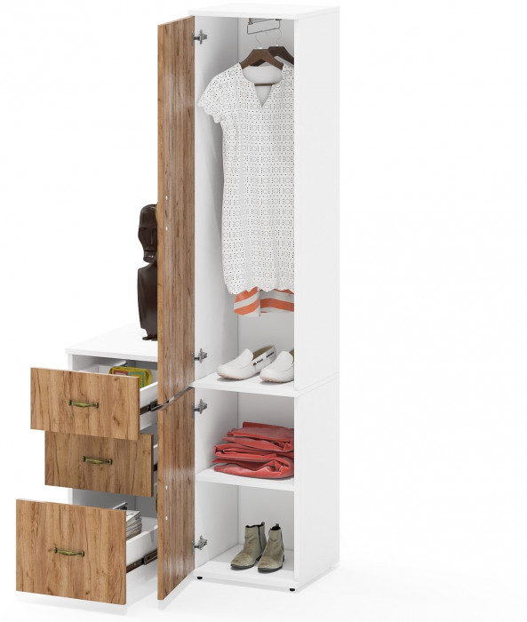 Лидер-8 Пенал МД 21Б + Тумба МД 3.16, цвет белый шагрень/крафт золото, ШхГхВ 80х50х190 см., универсальная сборка