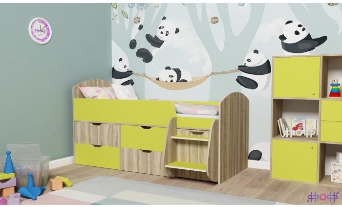 Кровать-чердак Малыш 7 (Дуб молочный/Ирис)