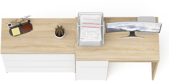 Мори Стол компьютерный МС-1 левый + Комод МК800.1, цвет дуб сонома/белый, ШхГхВ 170,4х50х76,6 см., выдвижной ящик слева, НЕ универсальная сборка