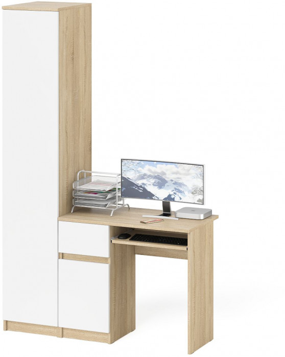 Мори Стол компьютерный МС-1 левый + Пенал МШ400.1, цвет дуб сонома/белый, ШхГхВ 130,4х50,4х209,6 см., выдвижной ящик слева, НЕ универсальная сборка