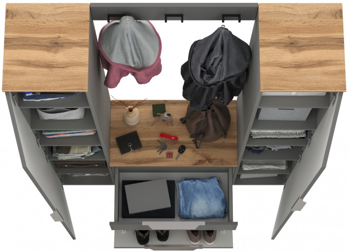 Октава Прихожая 19, цвет серый графит/дуб крафт золотой/фасады МДФ серый графит, ШхГхВ 129,3х35,4х197,6 см., универсальная сборка