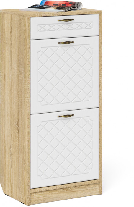 Прихожая П-6 Компоновка № 29, дуб сонома/фасады МДФ белое дерево фрезеровка ромб