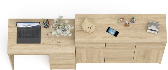 Мори компьютерный стол МС-6 правый + Комод МК1200.4, дуб сонома