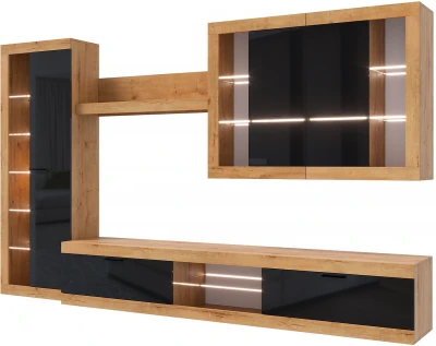 Прага Модульная Гостиная, вариант №2, Дуб Вотан/Черный глянец