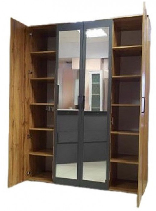 Бруно Шкаф четырехдверный Дуб Вотан / Серый графит