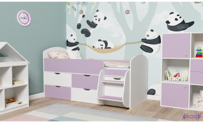 Кровать-чердак Малыш 7 (Белое дерево/Ирис)