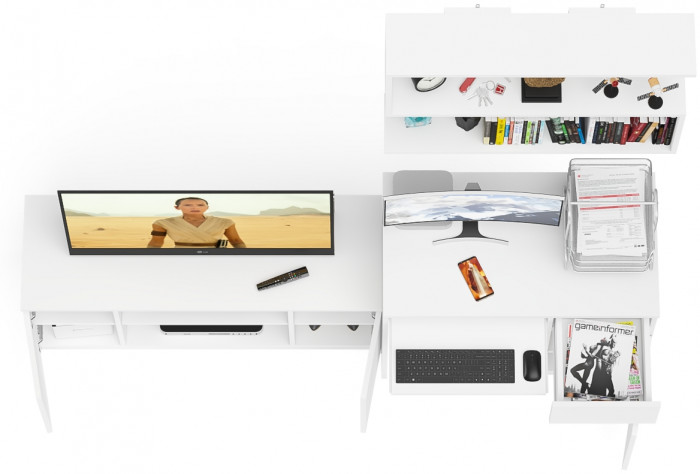 Мори Стол компьютерный МС-1 правый + Тумба МТВ1200.1 + Полка 900, цвет белый, ШхГхВ 210,4х50х209,6 см., НЕ универсальная сборка