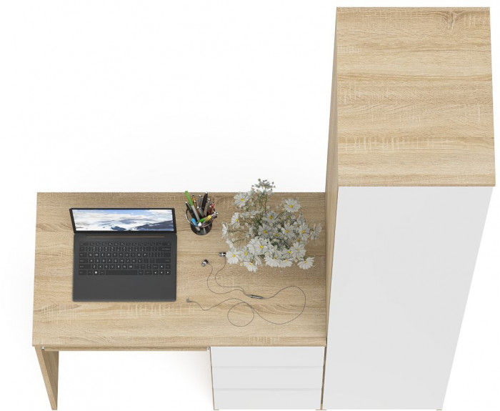 Мори Стол компьютерный МС-6 правый + Пенал МШ400.1, цвет дуб сонома/белый, ШхГхВ 130,4х50,4х209,6 см., выдвижные ящики справа, НЕ универсальная сборка