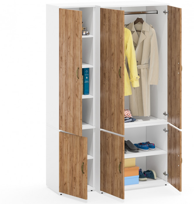 Лидер-8 Модуль Пенал МД 22Б + Шкаф МД 19Б, белый шагрень/крафт золото