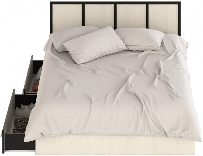 Сакура Кровать с ящиками 1400, цвет венге/дуб лоредо, ШхГхВ 143,5х203,5х80 см., сп.м. 1400х2000 мм., без матраса, основание есть, универсальная сборка