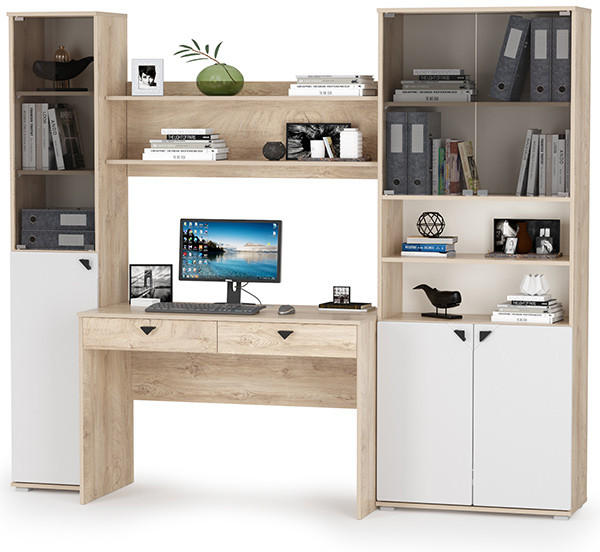 КР100 Бостон № 42, цвет дуб эндгрейн элегантный/фасады МДФ милк рикамо софт, 13.155+12.69+09.132+13.156, ШхГхВ 230,6х57,2х194,4 см., ун. сборка