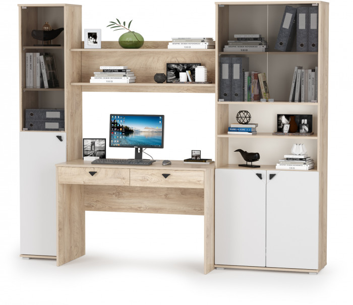 КР100 Бостон № 42, цвет дуб эндгрейн элегантный/фасады МДФ милк рикамо софт, 13.155+12.69+09.132+13.156, ШхГхВ 230,6х57,2х194,4 см., ун. сборка