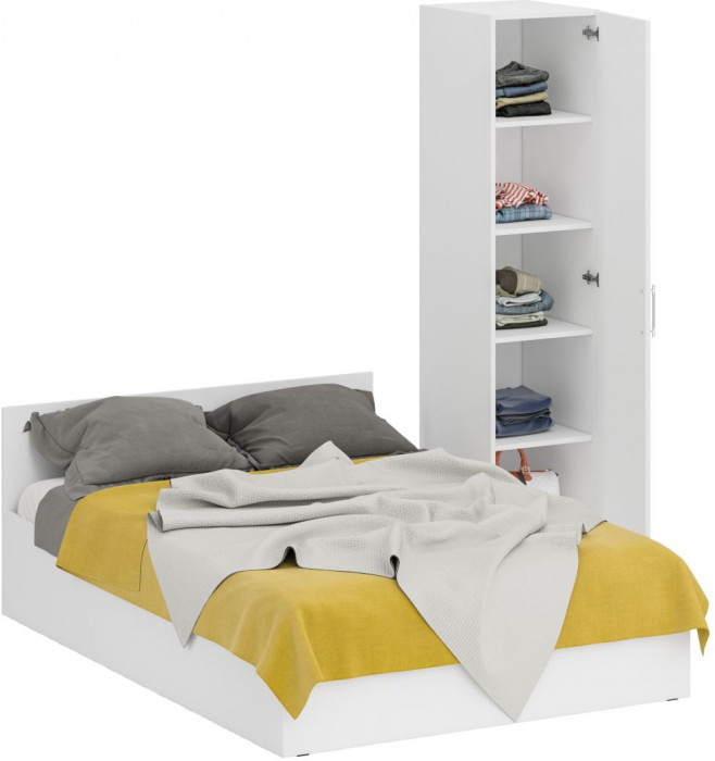 Кровать 1400 + Пенал Стандарт, цвет белый, ШхГхВ 143,5х203,5х70 + 45х52х200 см., сп.м. 1400х2000 мм., без матраса, основание есть