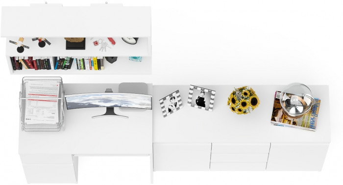 Мори Стол компьютерный МС-1 левый + Комод МК1200.3 + Полка 900, цвет белый, ШхГхВ 210,4х50х209,6 см., НЕ универсальная сборка