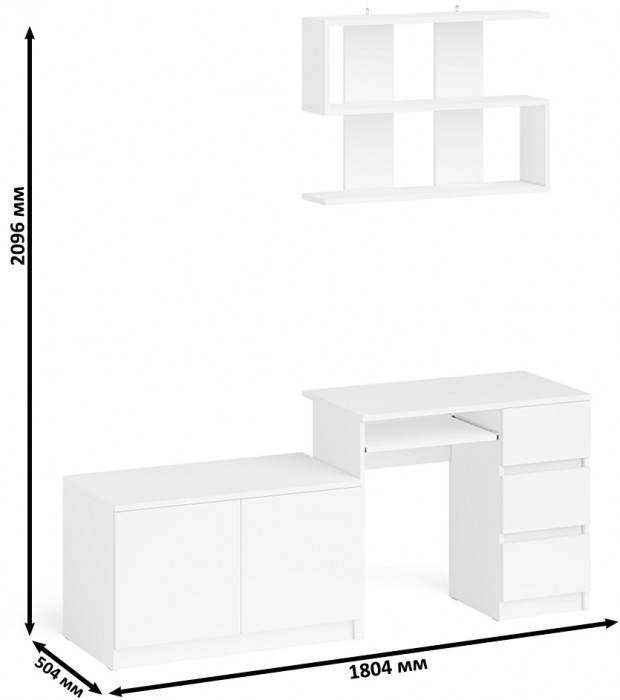 Мори компьютерный стол МС-6 правый + Тумба МА900.1 + Полка 900, белый