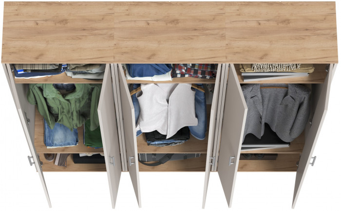 Три шкафа для одежды Домино 2-3430дкз/к.с, цвет дуб крафт золотой/кашемир серый, ШхГхВ 180х36х202 см.