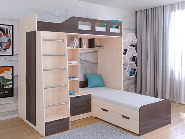 Кровать двухъярусная Астра 4 Дуб молочный/Дуб шамони