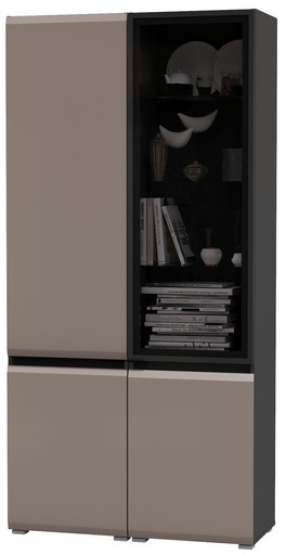 Сидней 13.200 Шкаф + Шкаф-витрина 13.201, корпус: антрацит/фасады: МДФ веллюто капучино/стекло