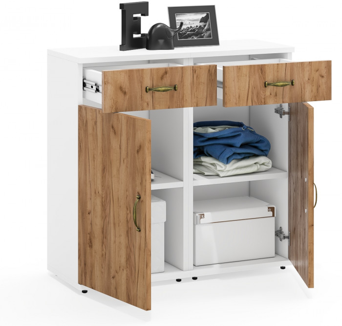 Лидер-8 Тумба МД 3.15 2 шт., цвет белый шагрень/крафт золото, ШхГхВ 80х30х75 см., универсальная сборка