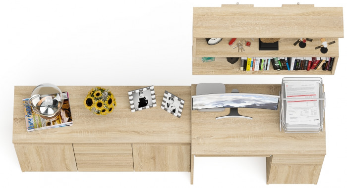 Мори Стол компьютерный МС-1 правый + Комод МК1200.3 + Полка 900, цвет дуб сонома, ШхГхВ 210,4х50х209,6 см., НЕ универсальная сборка