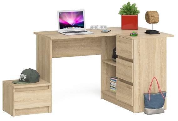 Мори Стол компьютерный МС-16 правый + Тумба ТМП400.1, цвет дуб сонома, ШхГхВ 164,8х84,9х76,6 см., выдвижные ящики справа, НЕ универсальная сборка
