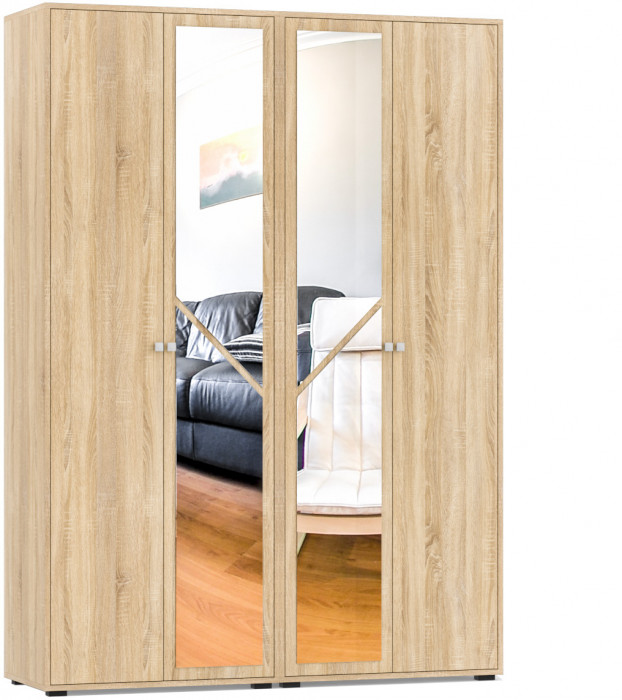 Камелия спальня № 3 Кровать 1600 + Две тумбы + Стол косметич. + Зеркало + Комод + Шкаф 4-х, цвет дуб сонома, сп.м. 1600х2000 мм., б/м, осн. есть