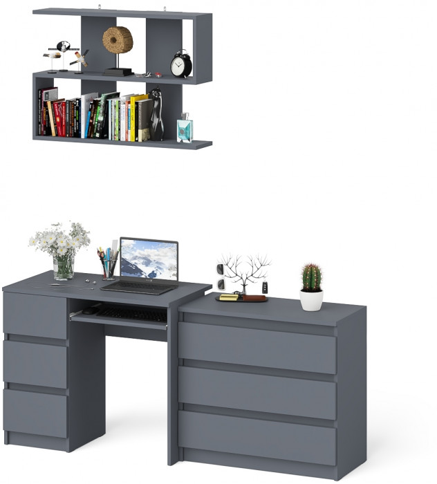 Мори Стол компьютерный МС-6 левый + Комод МК800.1 + Полка 900, цвет графит, ШхГхВ 170,4х50х209,6 см., НЕ универсальная сборка