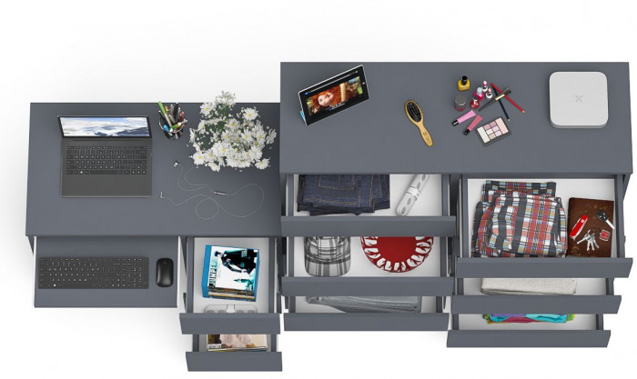 Мори Стол компьютерный МС-6 правый + Комод МК1200.10, цвет графит, ШхГхВ 210,4х50х115 см., выдвижные ящики справа, НЕ универсальная сборка