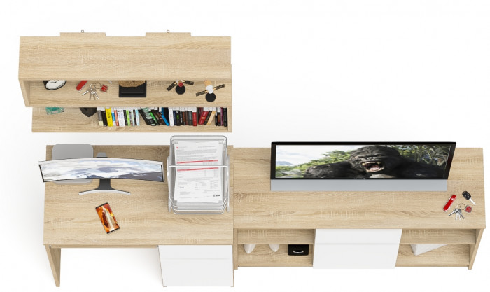 Мори Стол компьютерный МС-1 правый + Тумба МТВ1204.1 + Полка 900, цвет дуб сонома/белый, ШхГхВ 210,4х50х209,6 см., НЕ универсальная сборка