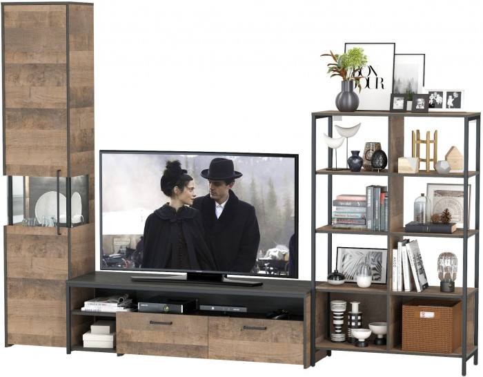 Трувор Гостиная 016, цвет дуб гранж песочный/интра, ШхГхВ 284,6х45,4х210 см., универсальная сборка