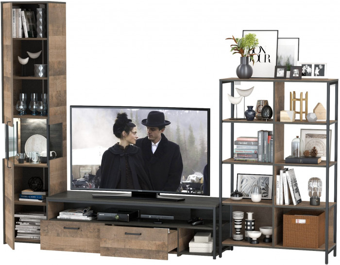 Трувор Гостиная 016, цвет дуб гранж песочный/интра, ШхГхВ 284,6х45,4х210 см., универсальная сборка