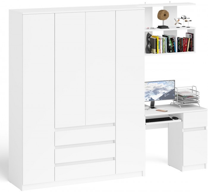 Мори компьютерный стол МС-1 правый + Шкаф МШ1600.1 + Полка 900, белый