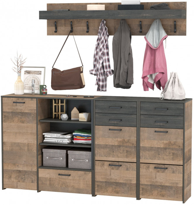 Трувор Прихожая 162, цвет дуб гранж песочный/интра, ШхГхВ 209х37х195 см., универсальная сборка