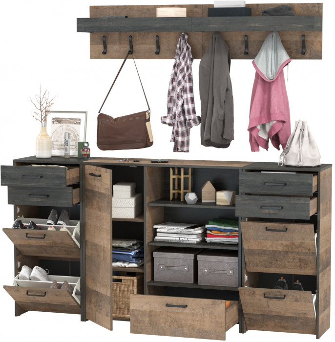 Трувор Прихожая 162, цвет дуб гранж песочный/интра, ШхГхВ 209х37х195 см., универсальная сборка