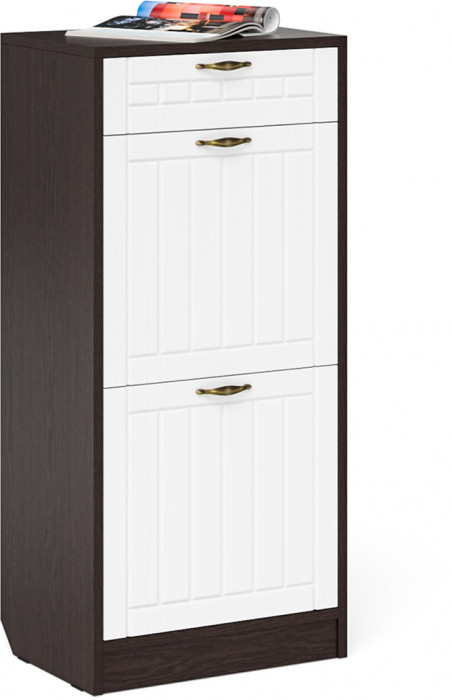 Прихожая П-6 Тумба для обуви 2 секции + Вешалка, венге/фасады МДФ белое дерево фрезеровка прованс