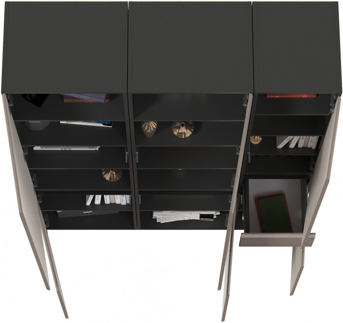 Сидней 13.200 Шкаф 2 штуки + Шкаф с ящиком 13.202, корпус: антрацит/фасады: МДФ веллюто капучино