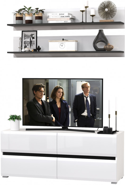 Сидней Комплектация № 045, корпус белый/чёрный/фасады МДФ белый глянец