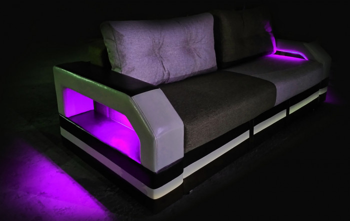 СПБ Диван еврокнижка Манчестер с подсветкой,160 рогожка серая НПБ