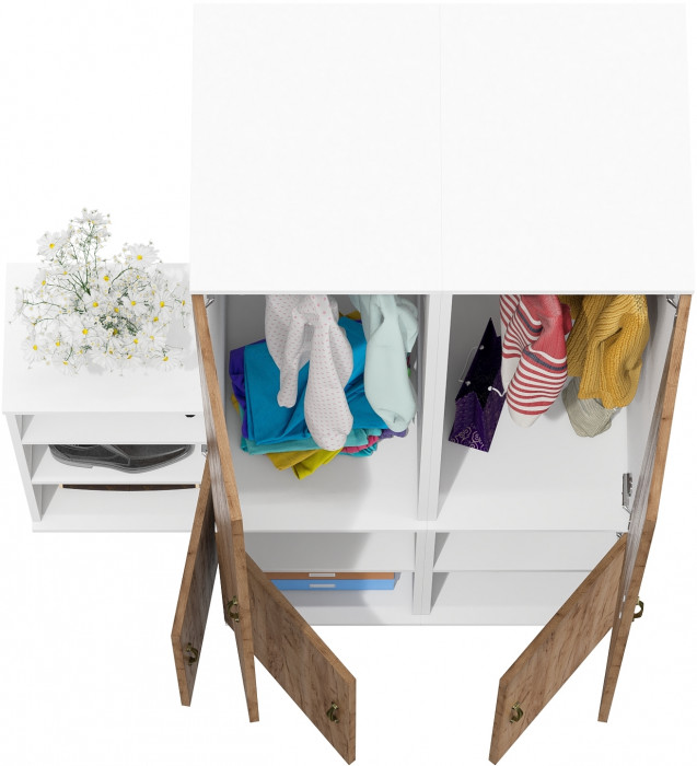 Лидер-8 Пенал МД 23Б + Пенал МД 23Б + Тумба МД 3.19, белый шагрень/крафт золото