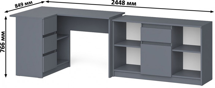 Мори компьютерный стол МС-16 левый + Тумба МТВ1204.1, графит